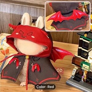 Red and Black Halloween Bat Cape for Labubu Plush Toys OUTFIT ONLY